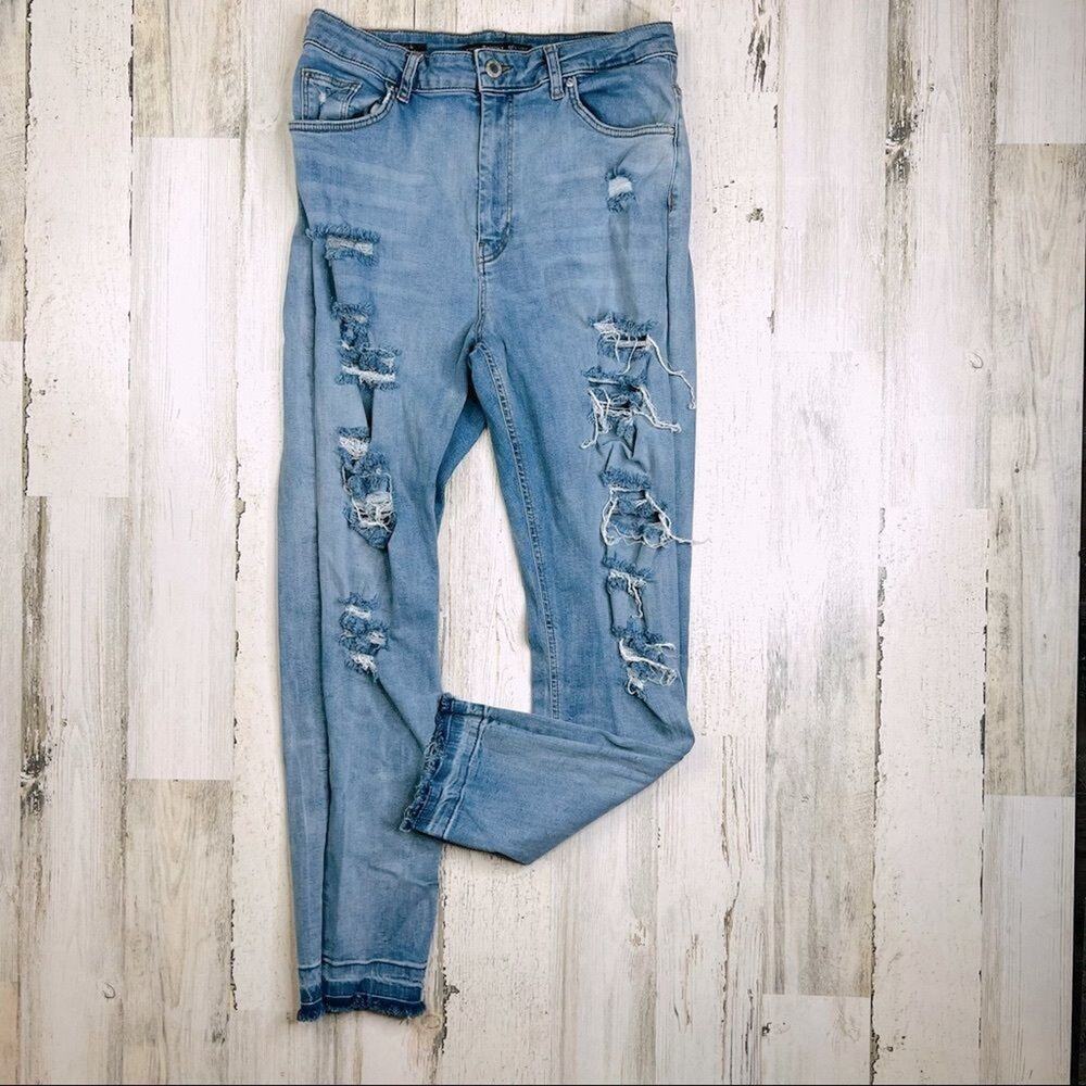 Bershka High-Rise Skinny Cigarette Jeans Sz 10 Ripped Stretch Grunge Streetwear